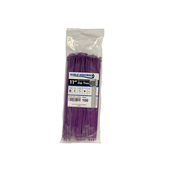 Kable Kontrol Cable Tie, 11 in L, 3-3/16 in Max Bundle Dia., Violet, Nylon 6/6, 50 lb Strength, 100 PK CT262CL-PURPLE - main